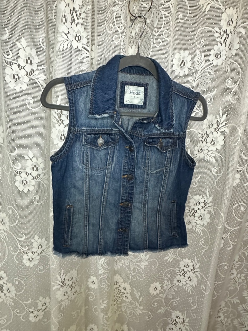 Vintage Mudd Distressed Denim Vest Raw Frayed Hem Blue Y2K Size Small - Picture 6 of 7